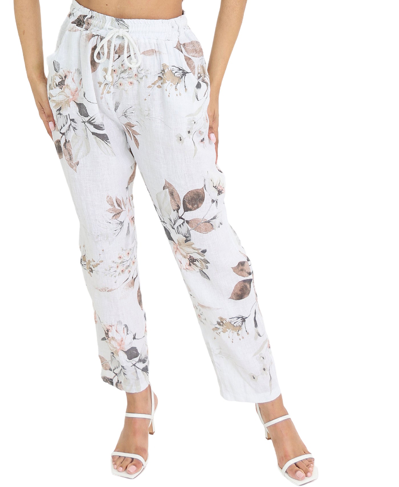 Linen Floral Print Pants view 1