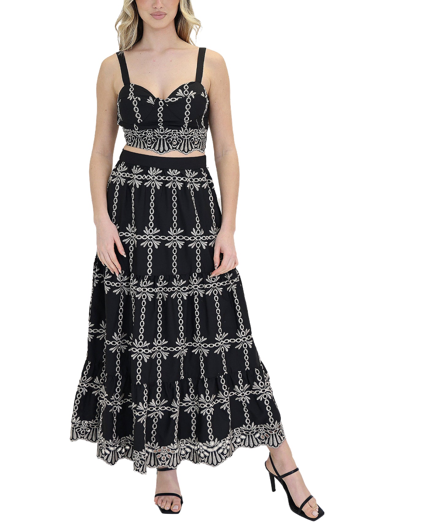 Embroidered Crop Top & Maxi Skirt Set- 2 Pc Set view 1