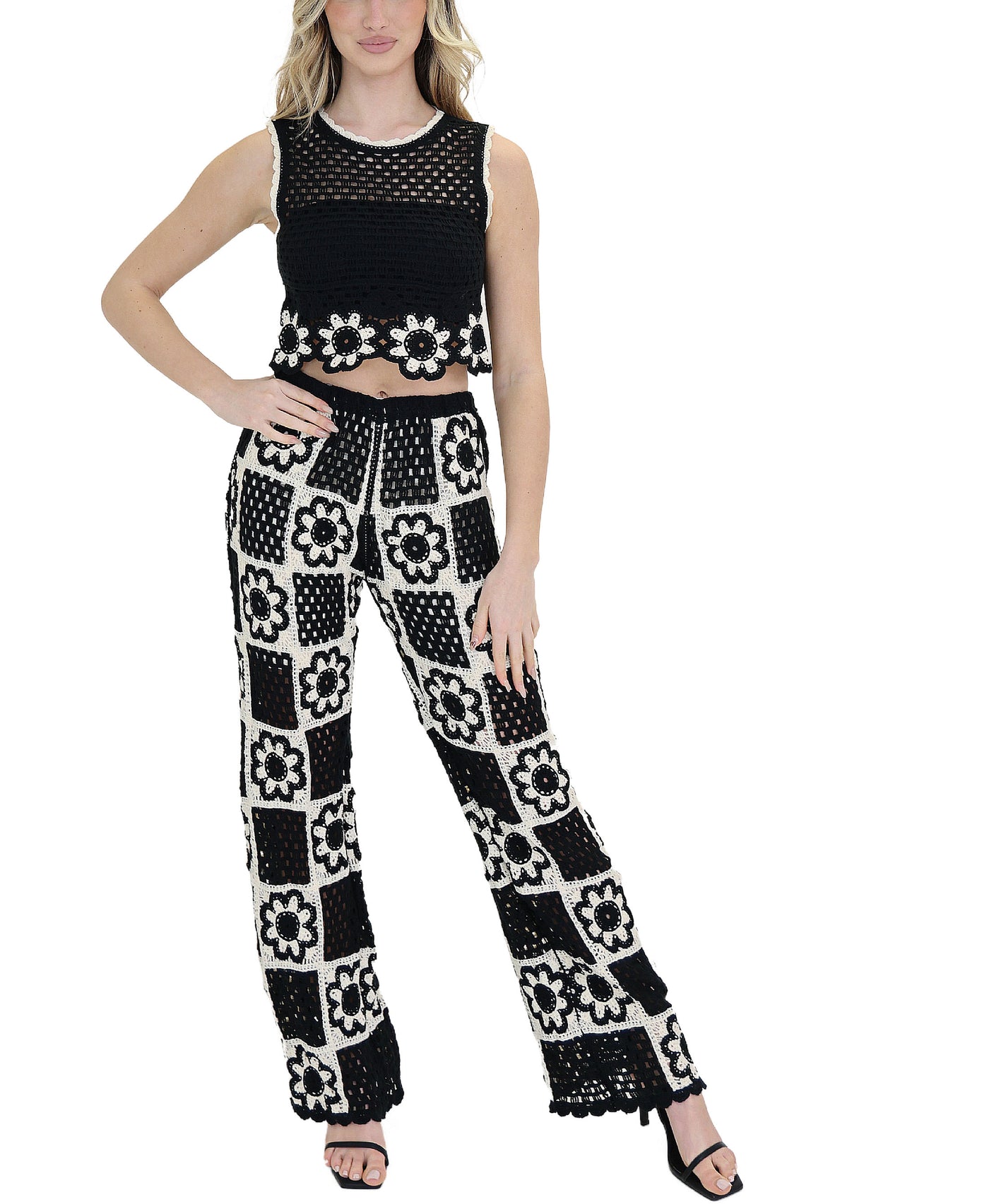 Crochet Flower Top & Pants Set- 2 Pc Set view 1