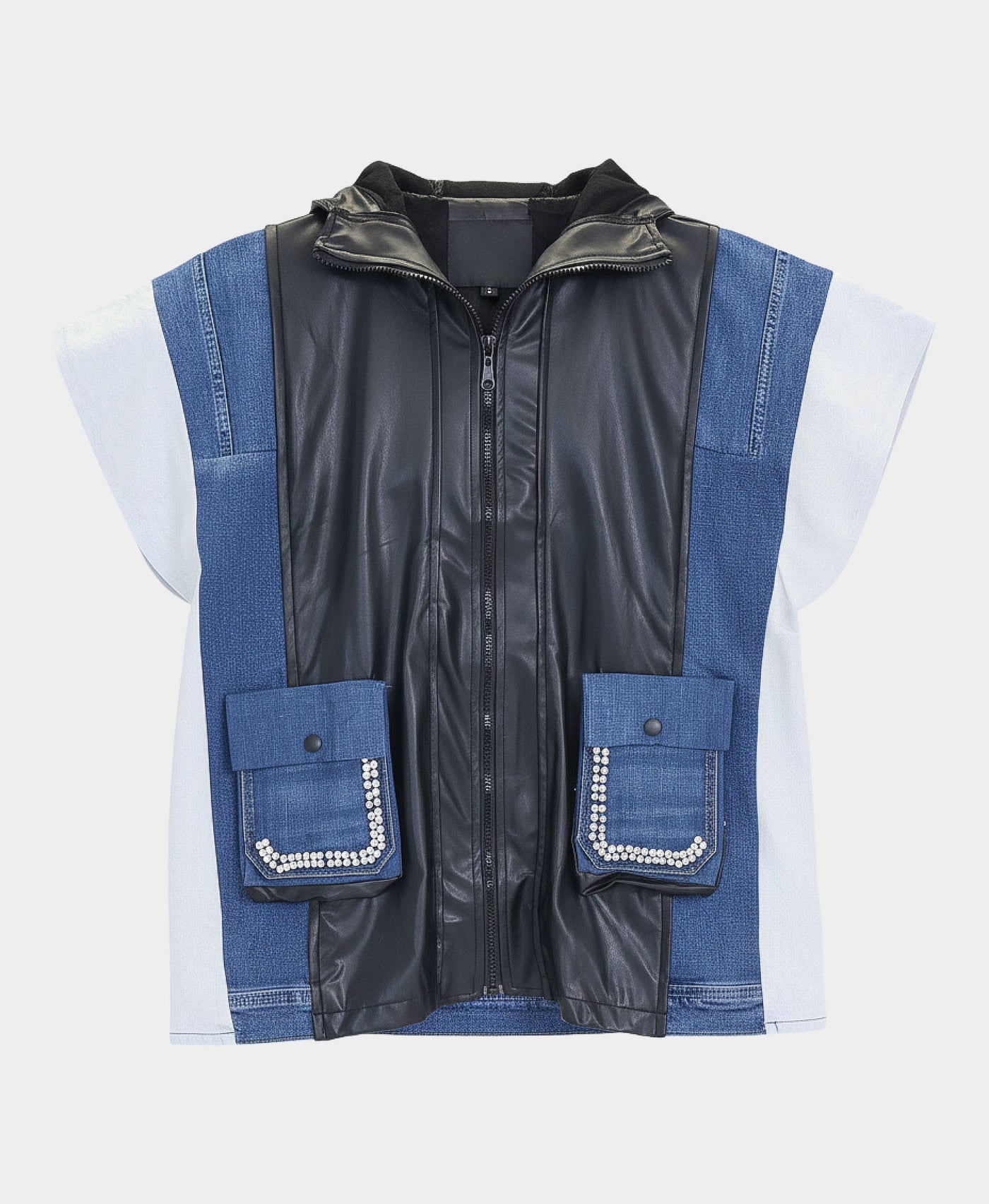 Denim & Faux Leather Vest view 2