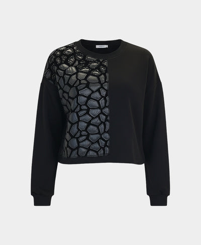 Sweatshirt w/ Faux Leather & Bead Details image 3