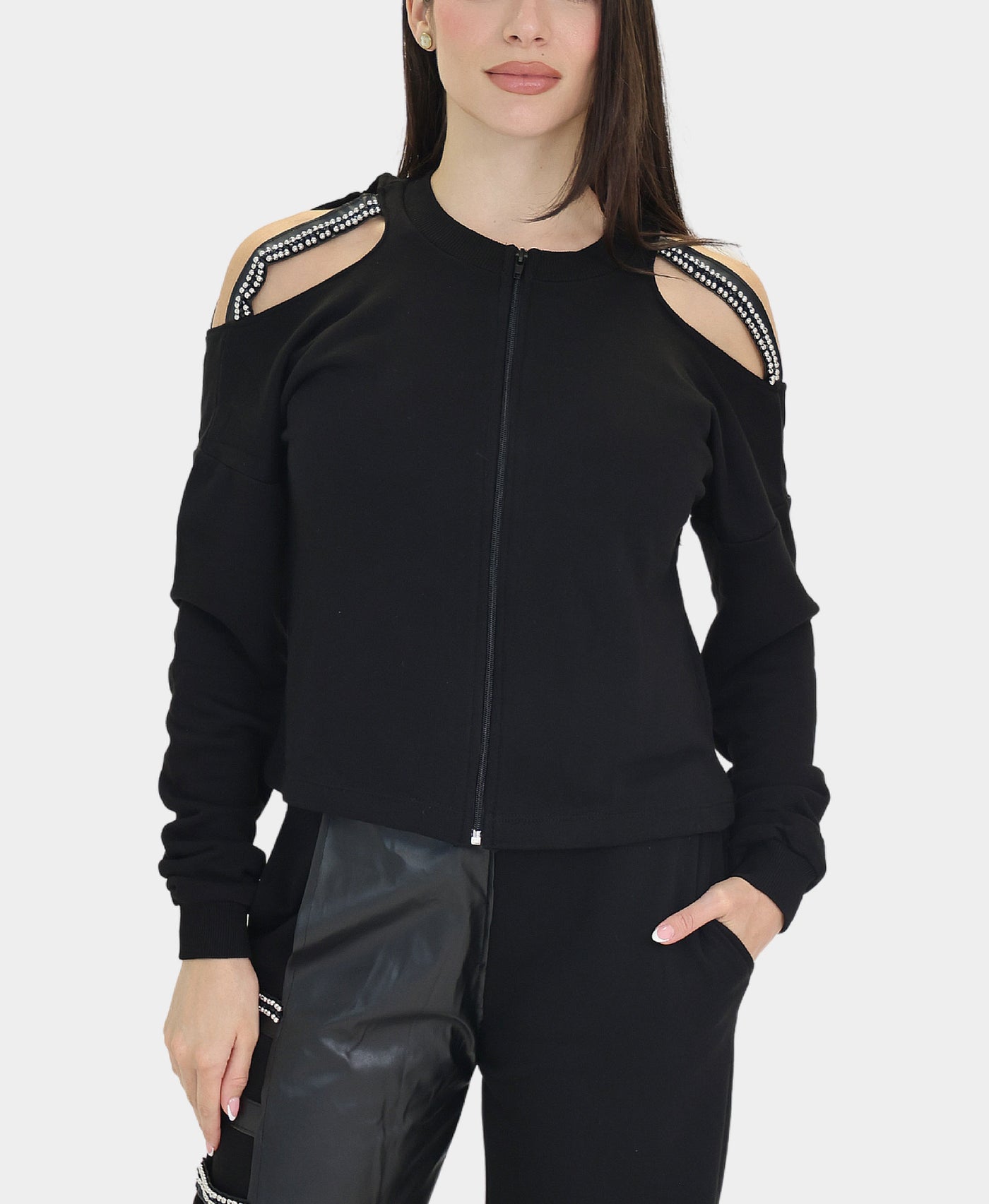 Cold Shoulder Sweatshirt w/ Bead Details view 1