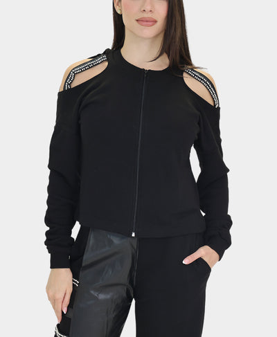 Cold Shoulder Sweatshirt w/ Bead Details image 1