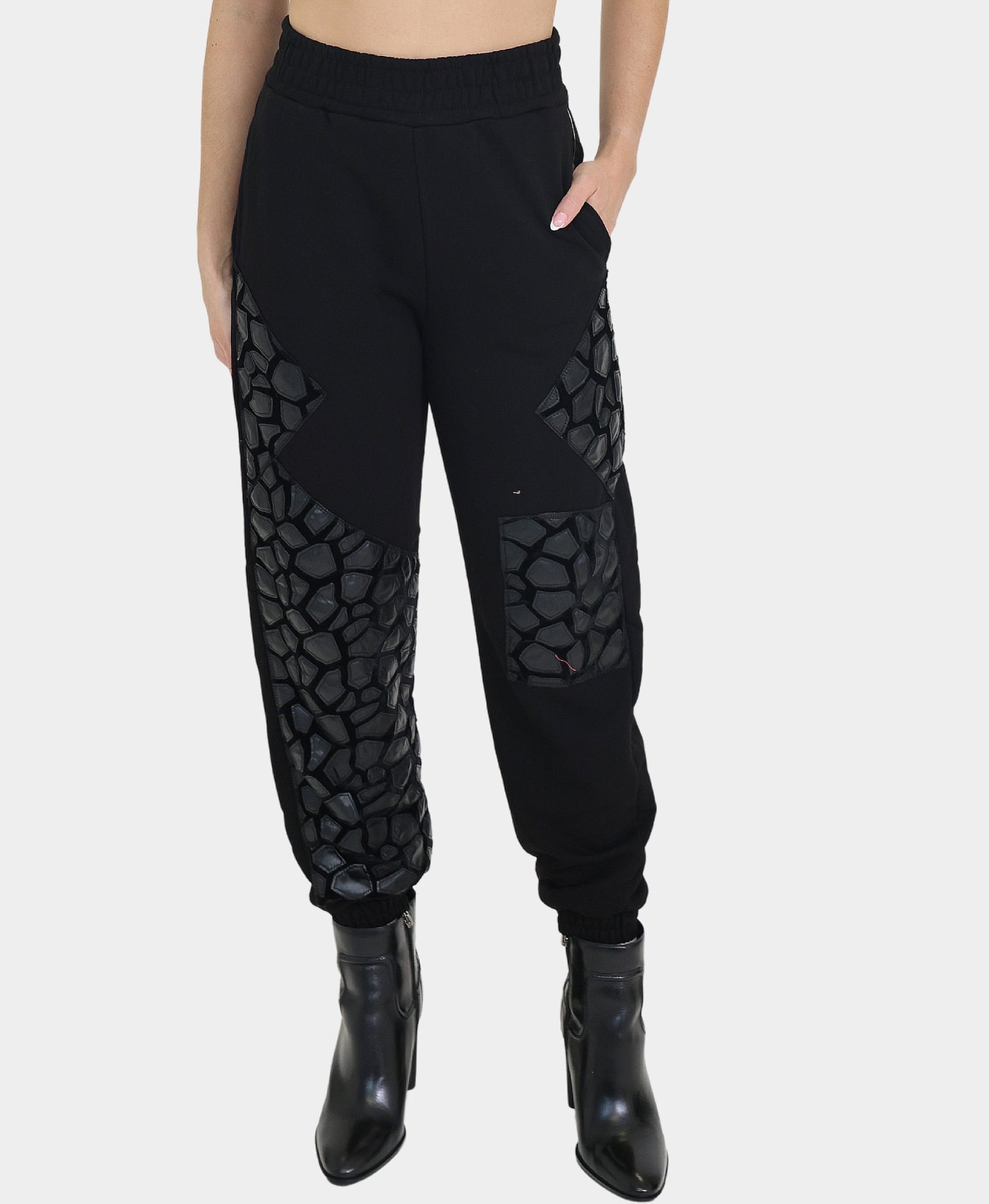 Jogger Pants w/ Faux Leather Detail