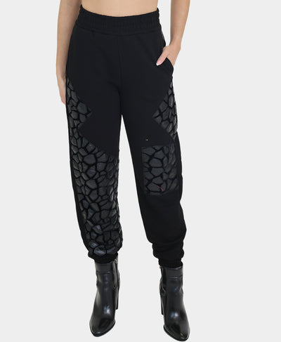 Jogger Pants w/ Faux Leather Detail