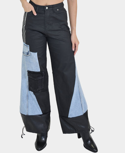Striped Cargo Denim Trim Pants