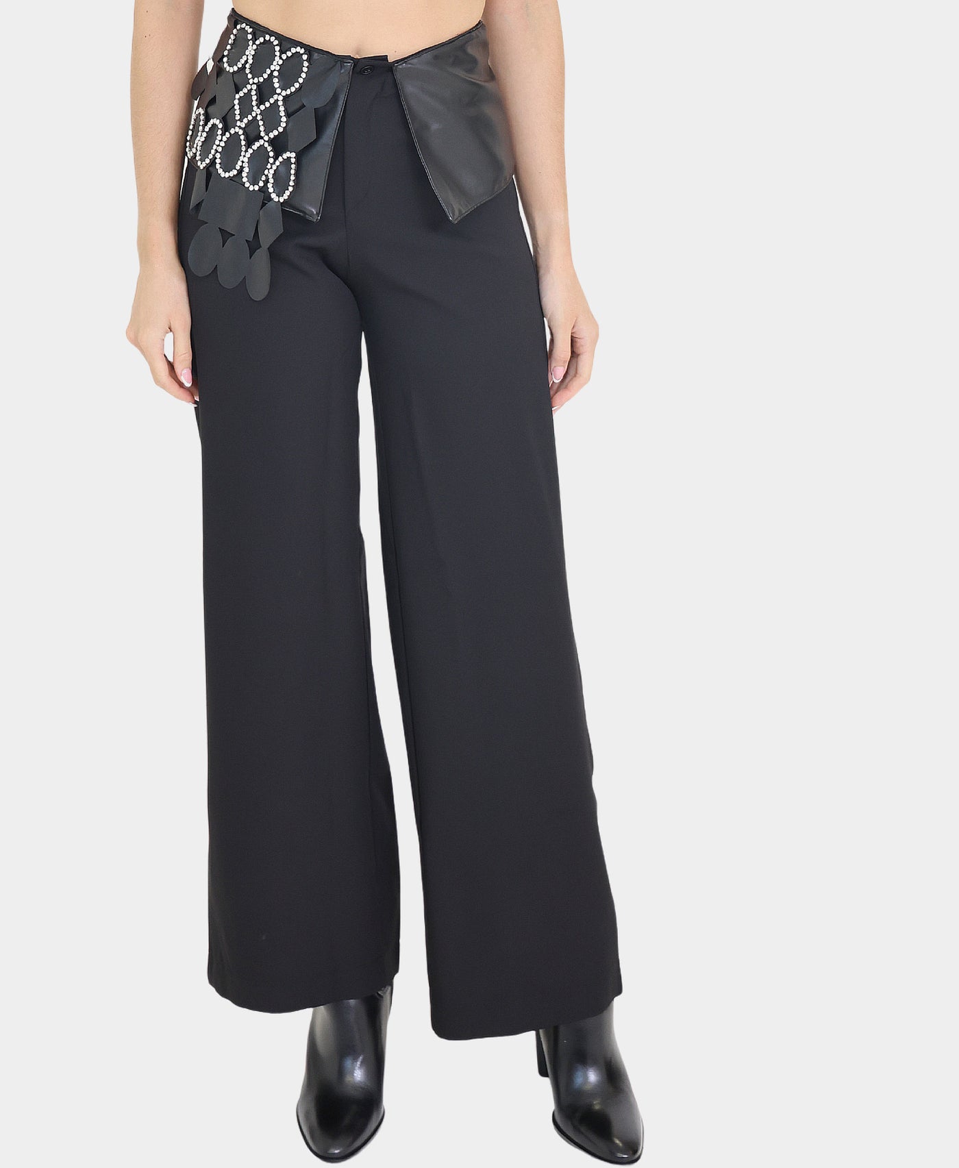 Pants w/ Faux Leather & Rhinestone Trim view 1