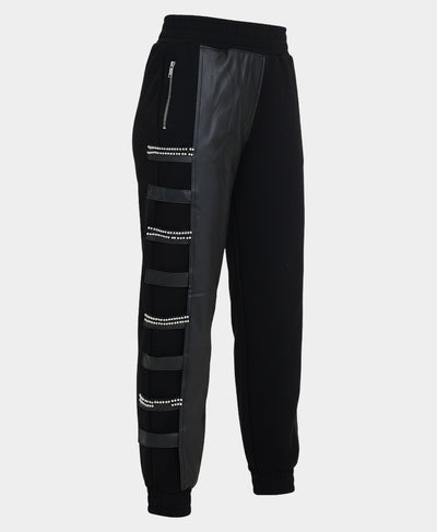 Jogger Pants w/ Faux Leather & Beading Detail image 2