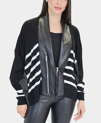 Stripe & Faux Leather Top image 1