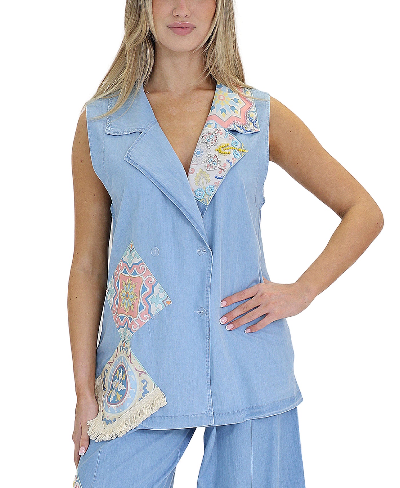Denim Vest w/ Patch Detail view 1