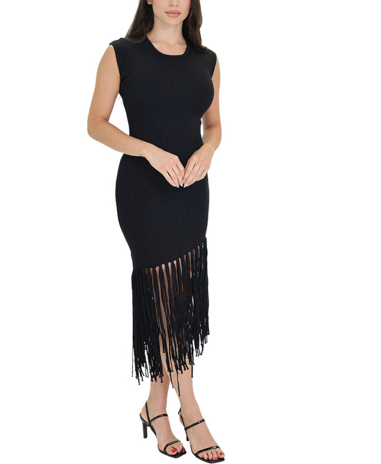 Knit Midi Dress w/ Fringe Tassels view 