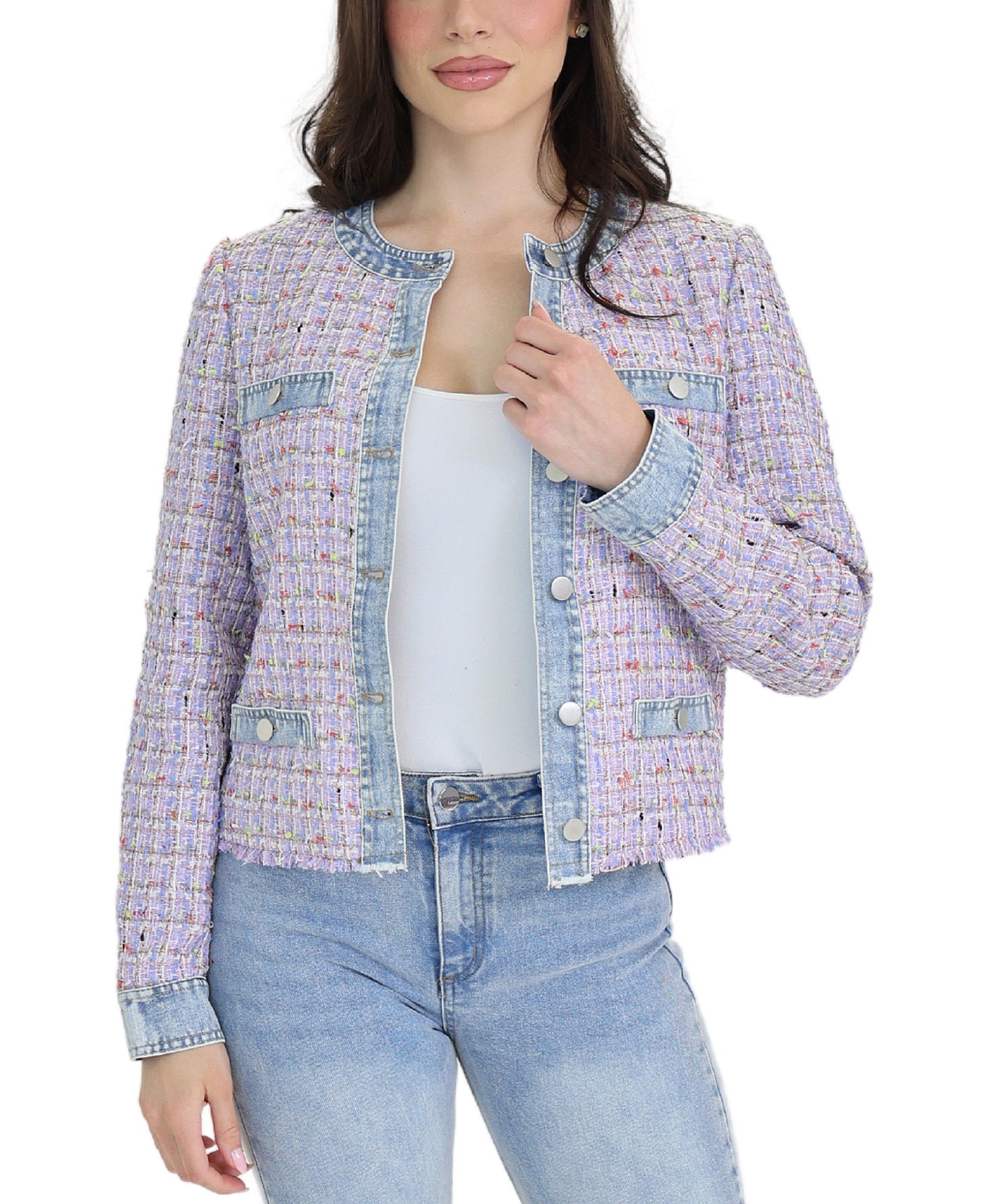 Tweed Jacket w/ Denim Trim view 1