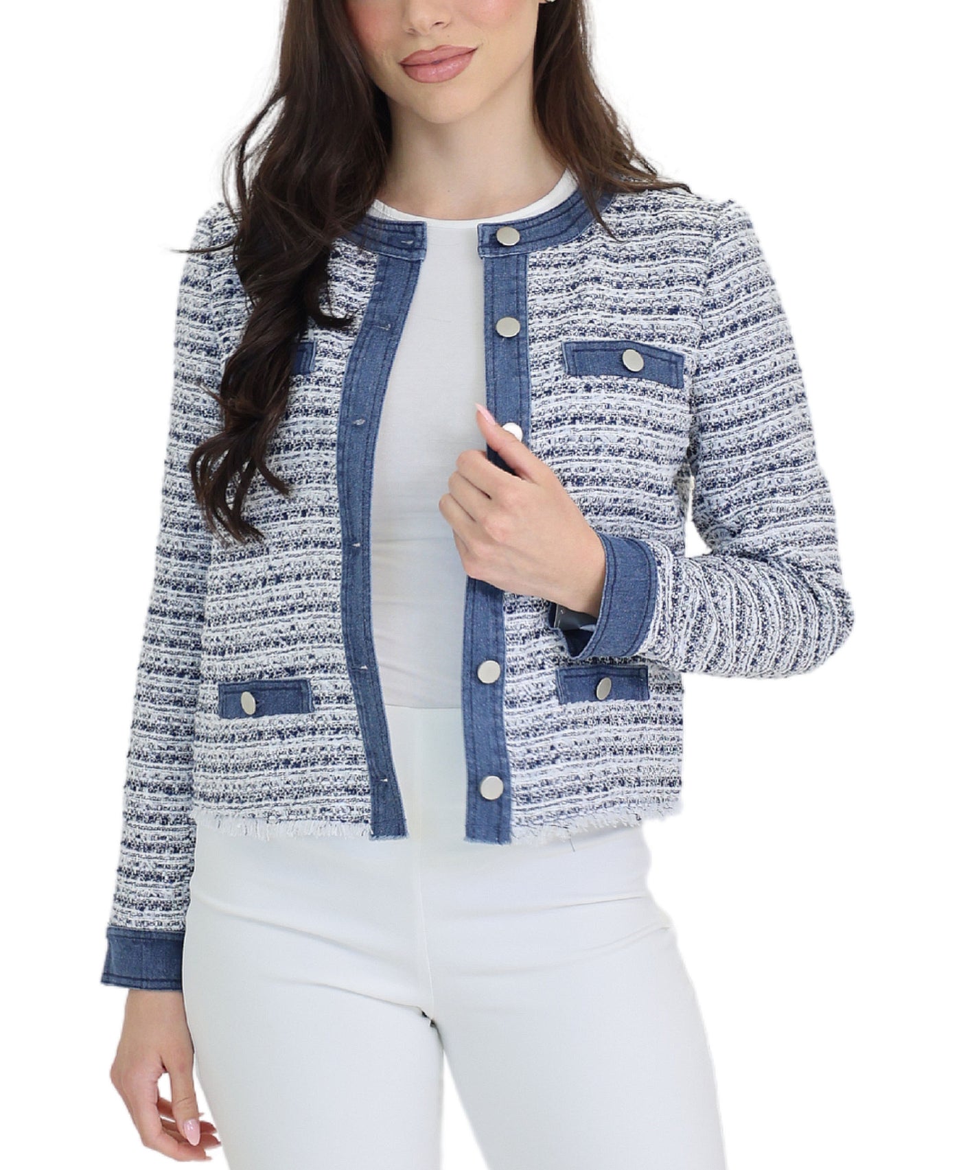 Tweed Jacket w/ Denim Trim view 1