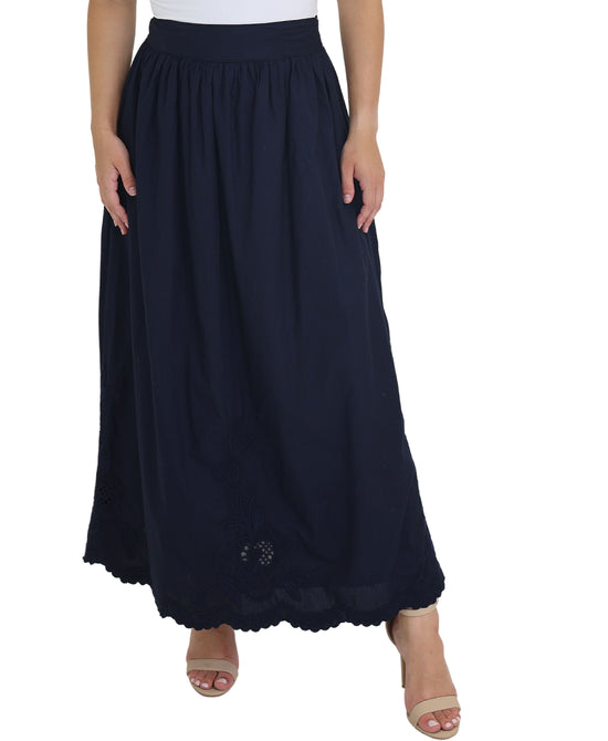 Eyelet Trim Midi Skirt view 