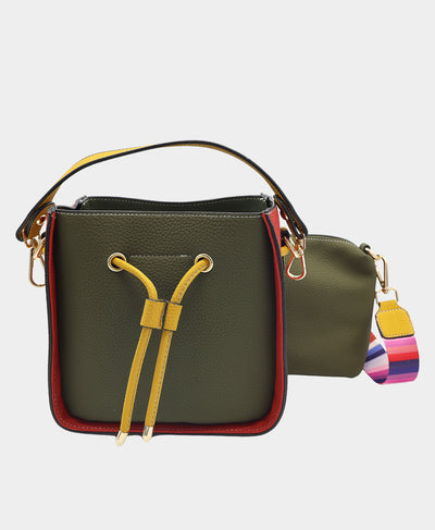Faux Leather Colorblock Handbag w/ Mini Bag image 1
