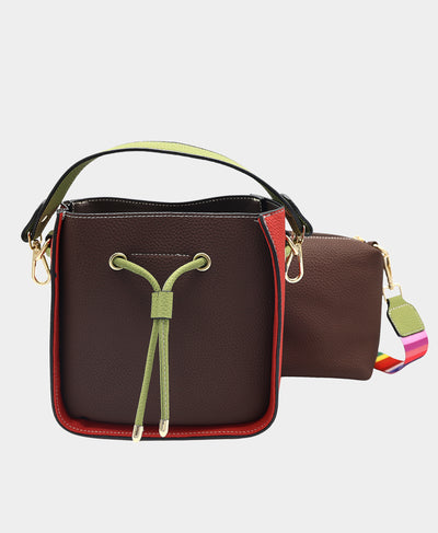 Faux Leather Colorblock Handbag w/ Mini Bag image 2