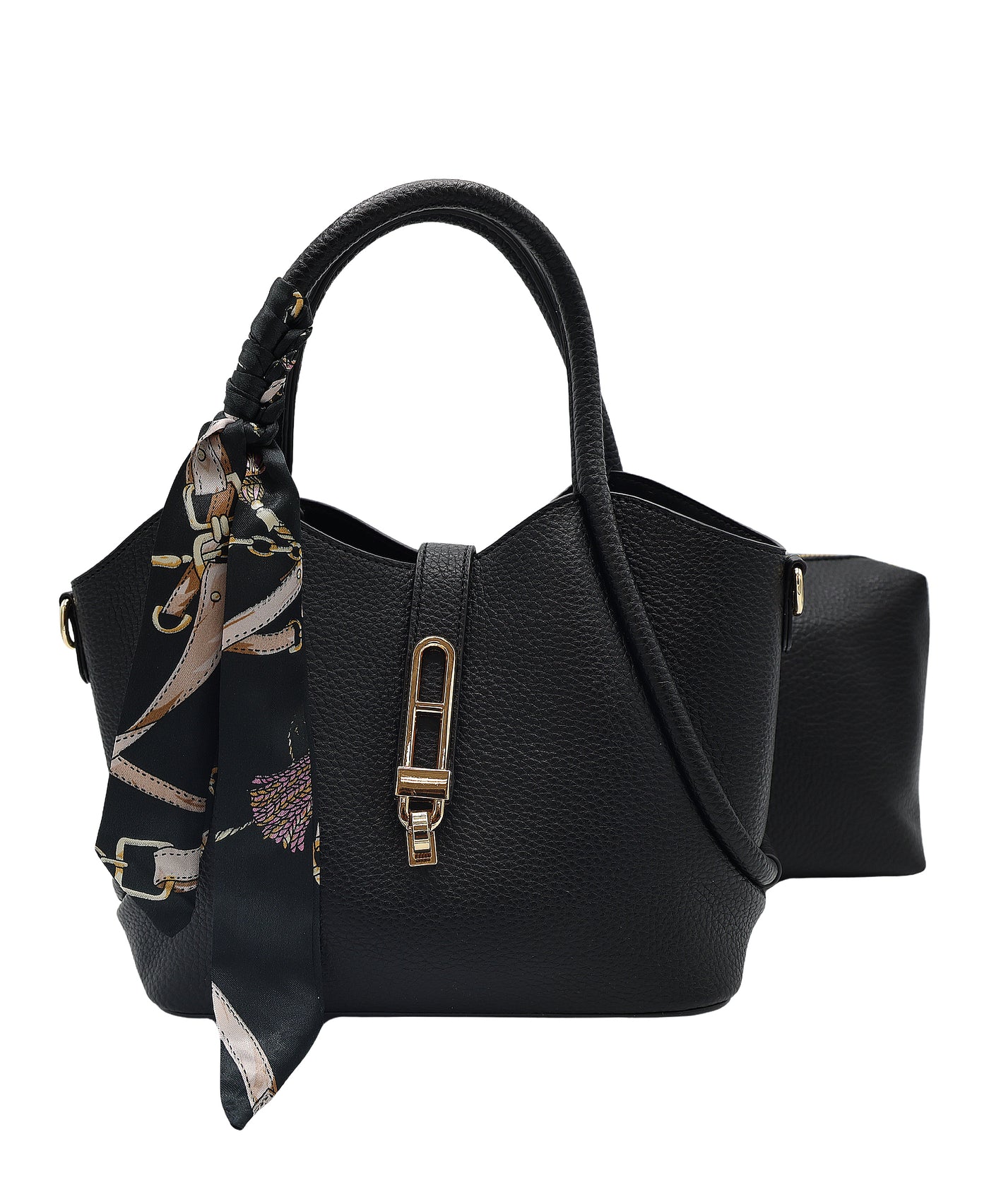 Faux Leather Handbag w/ Twilly view 1