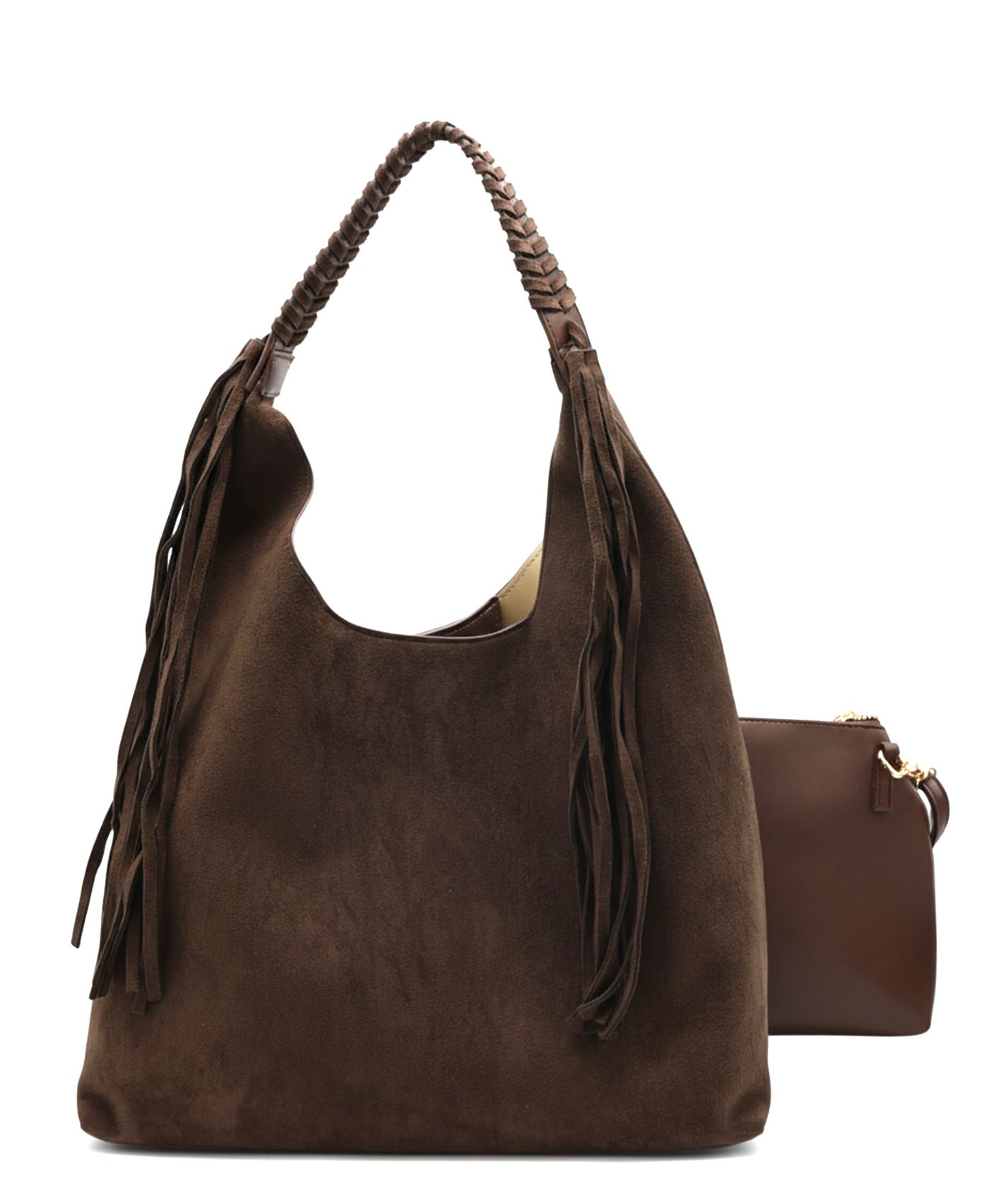 Faux Suede 2in1 Fringe Hobo Bag view 1