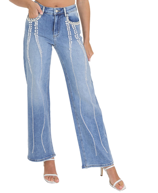 Jeans w/ Crystals & Pearls view 