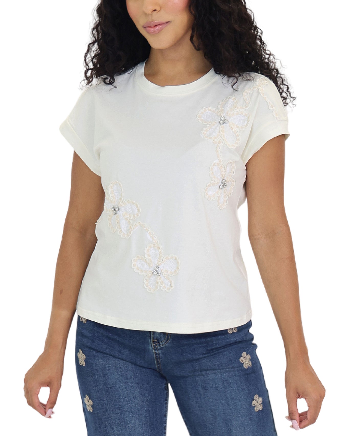Tee w/ Lace & Rhinestones view 1
