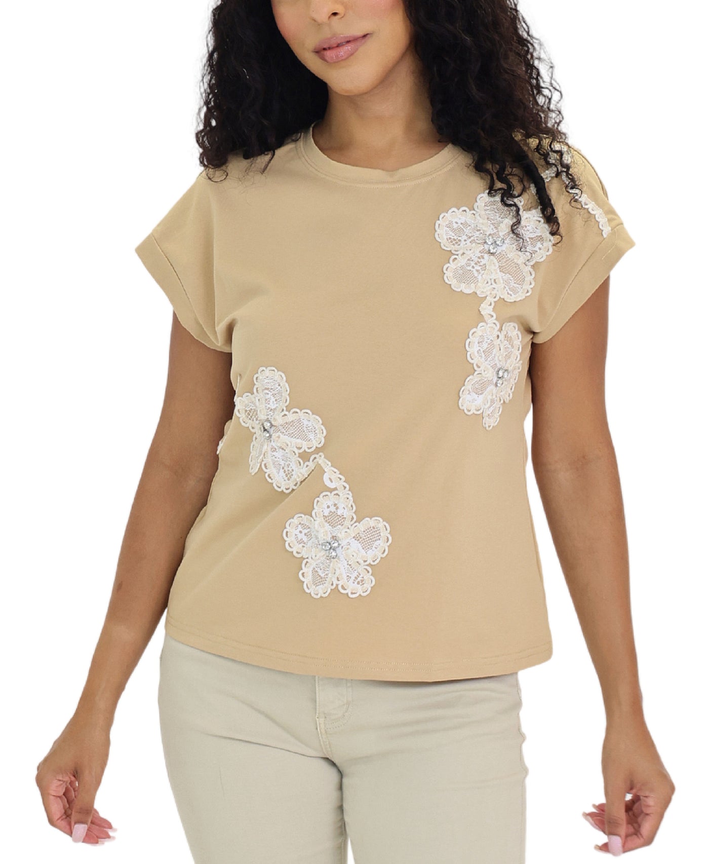 Tee w/ Lace & Rhinestones view 1