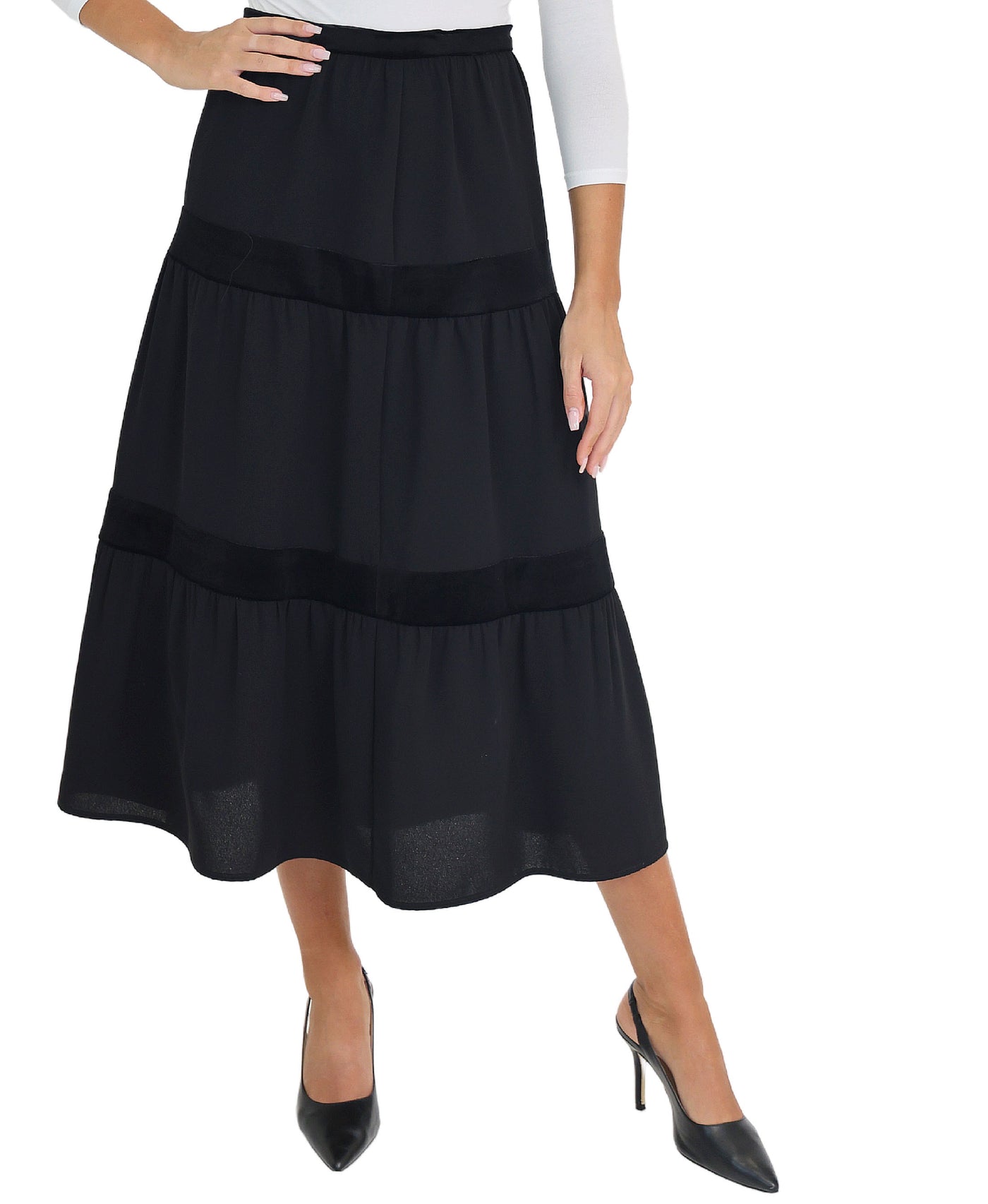 Velvet Trim Midi Skirt view 1