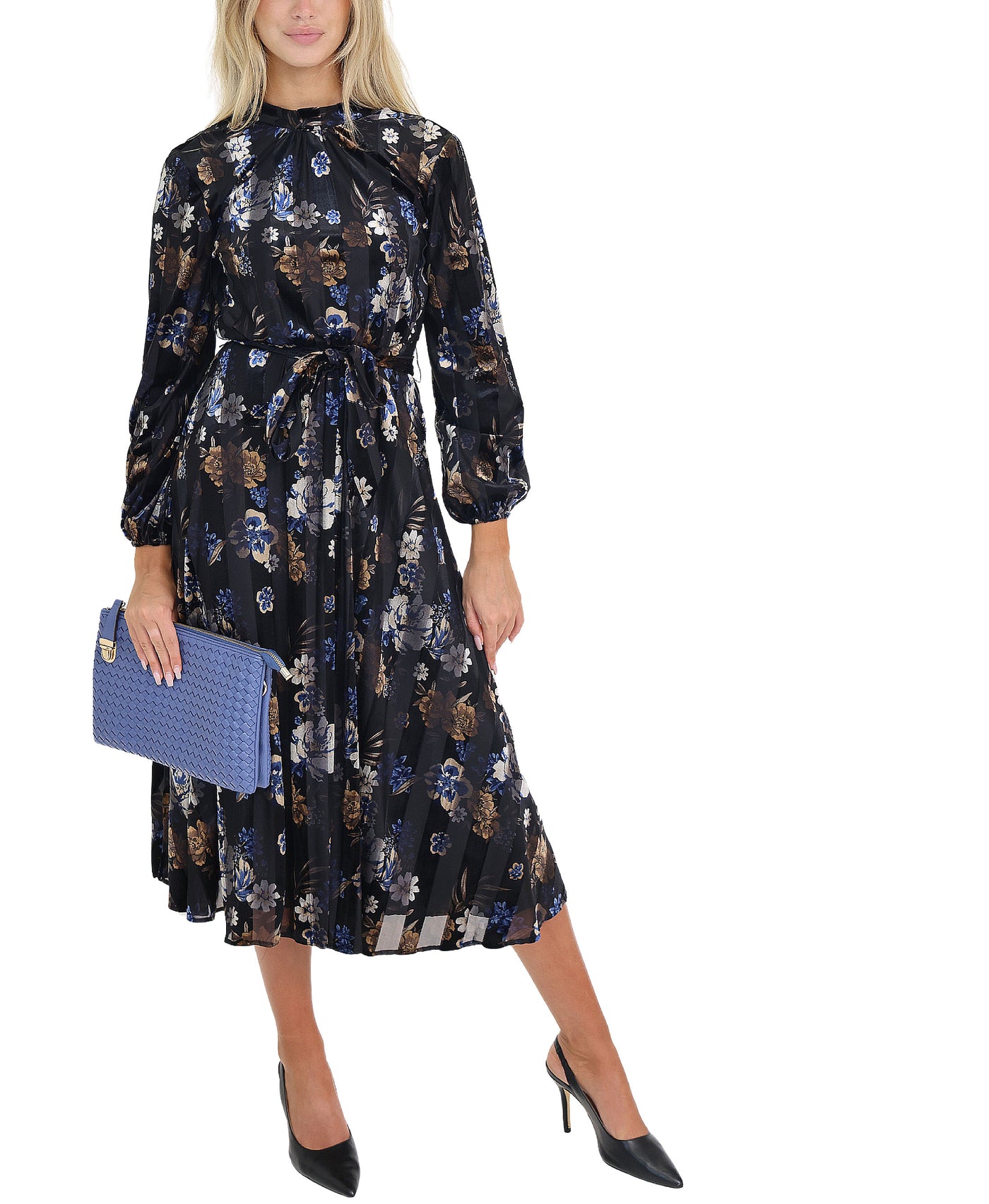 Floral Print Velvet Midi Dress view 1