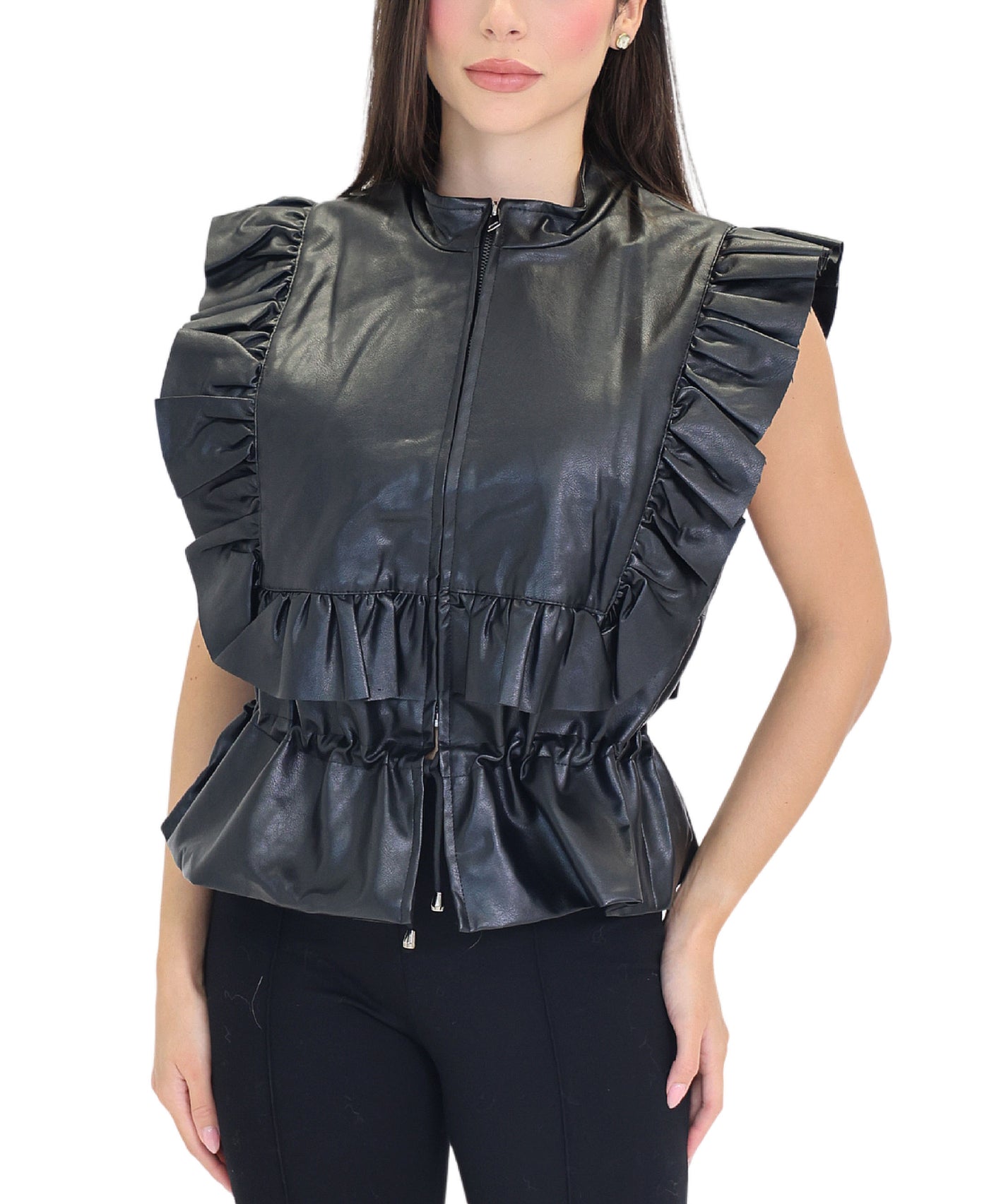 Faux Leather Ruffle Vest view 1