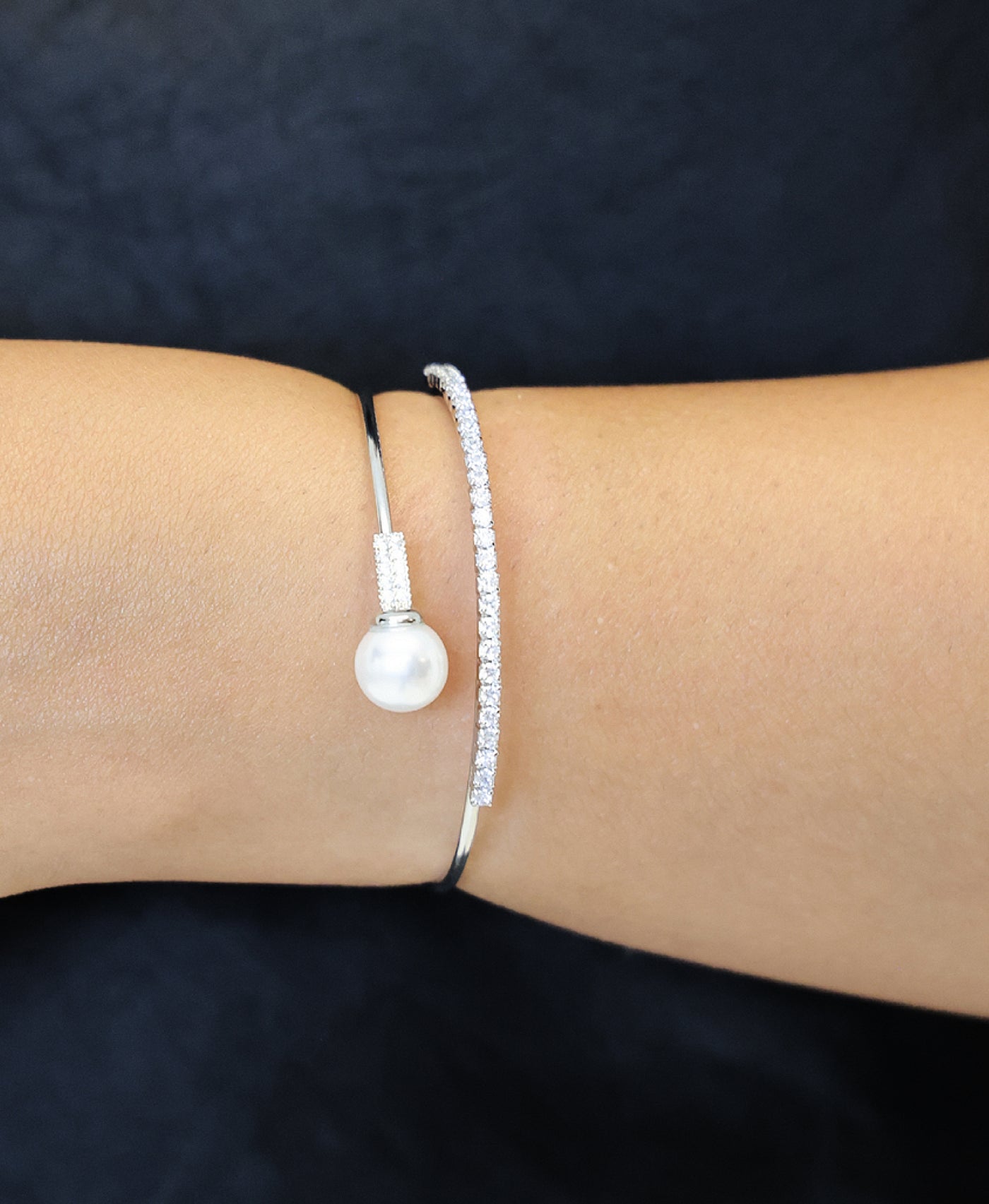 Double Cuff Faux Pearl Bracelet view 1