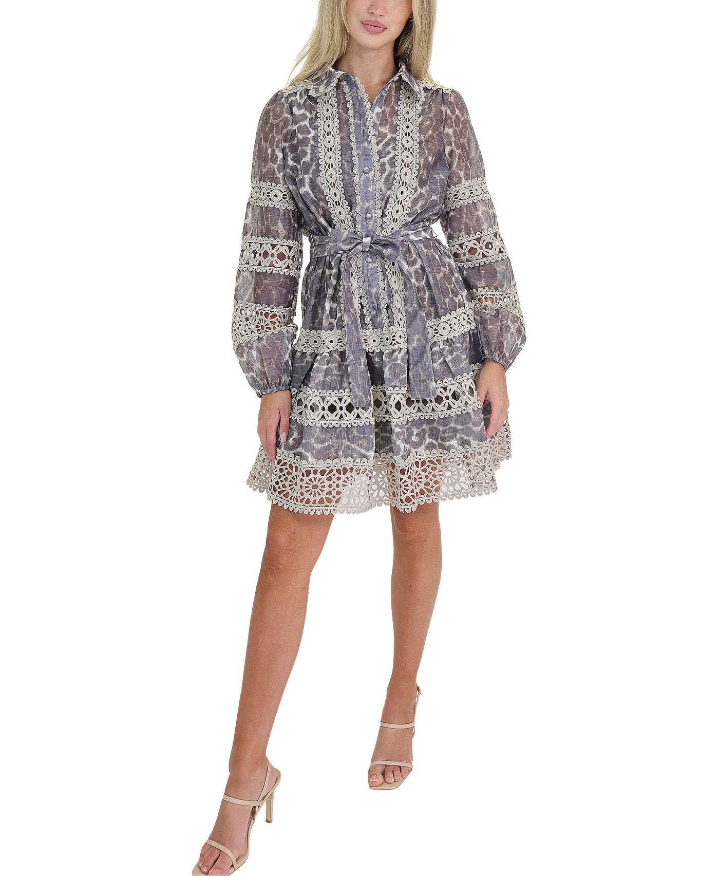 Animal Print Crochet Trim Dress view 1