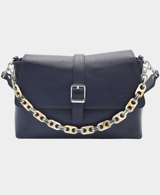 Leather Buckle Crossbody/Shoulder Bag w/ Chain Detail view 
