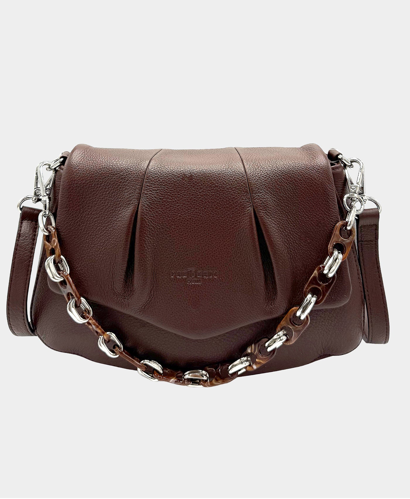 Leather Pleated Crossbody Bag w/ Chain Detail view 1