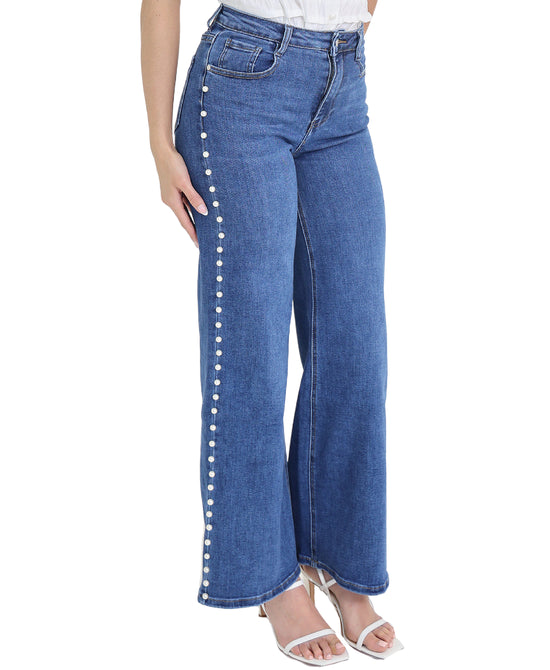 Jeans w/ Faux Pearl Trim view 