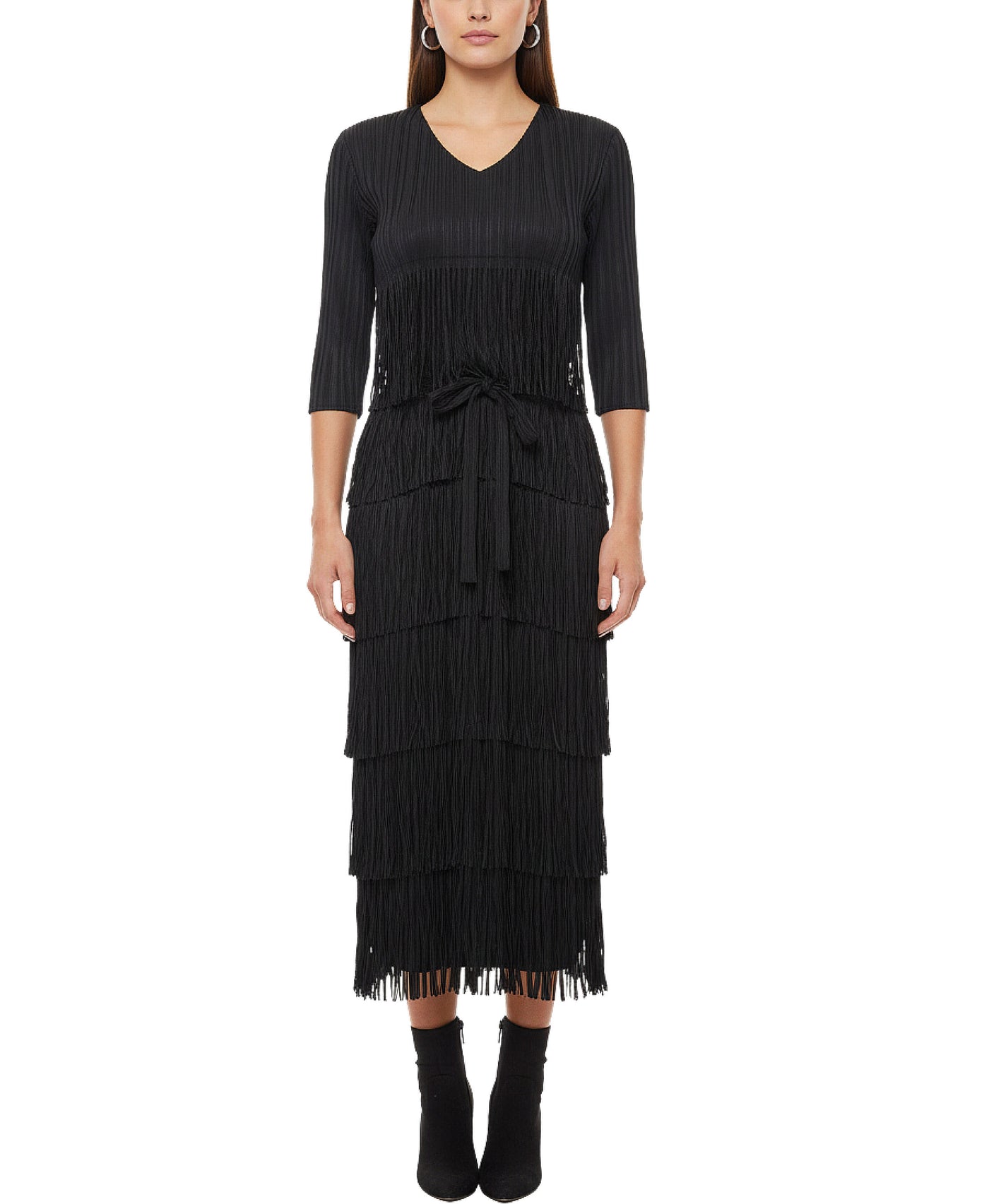 Plisse Tiered Fringe Maxi Dress view 1