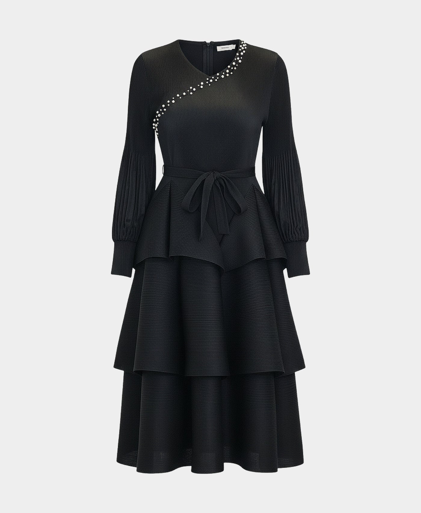 Plisse Tiered Dress w/ Pearls view 2