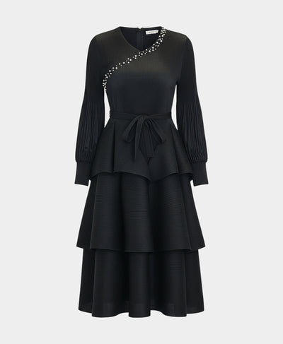 Plisse Tiered Dress w/ Pearls image 2