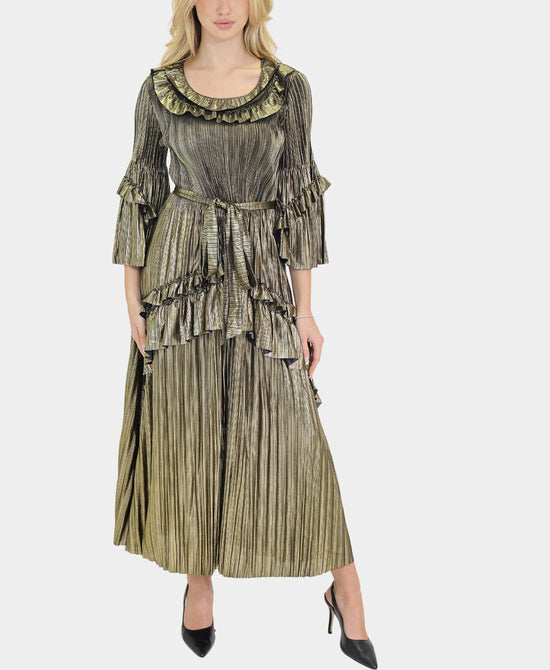 Metallic Plisse Dress w/ Ruffles view 