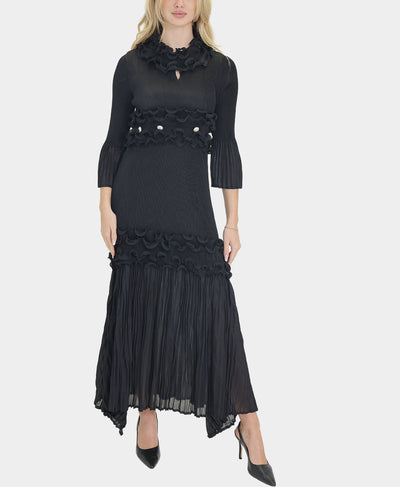 Plisse Maxi Dress w/ Button Accents image 1