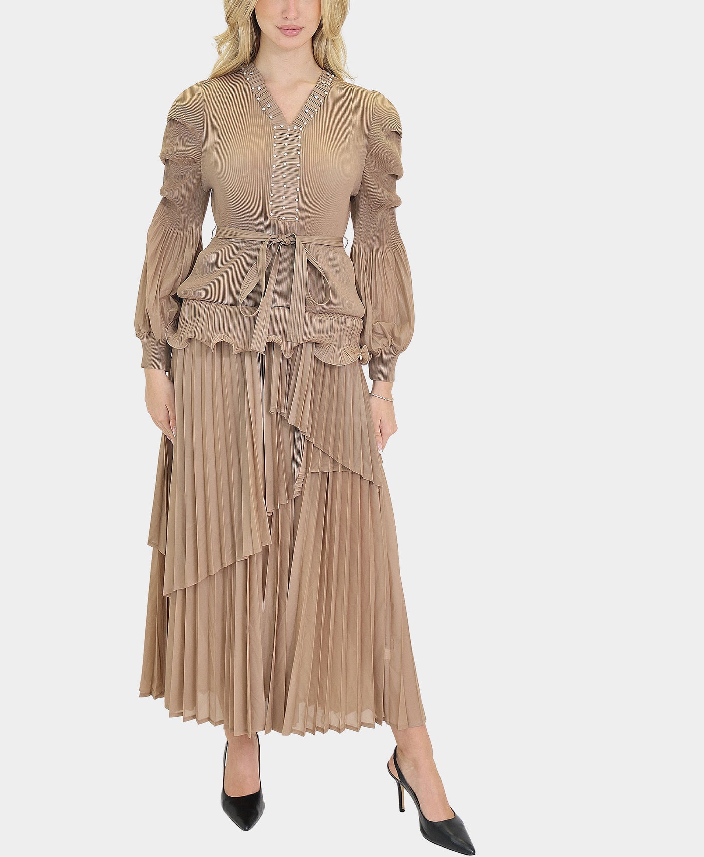 Plisse Dress w/ Pearls view 1