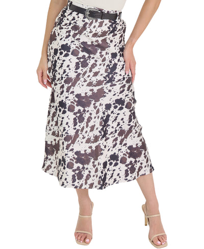 Satin Cow Print Midi Skirt image 1