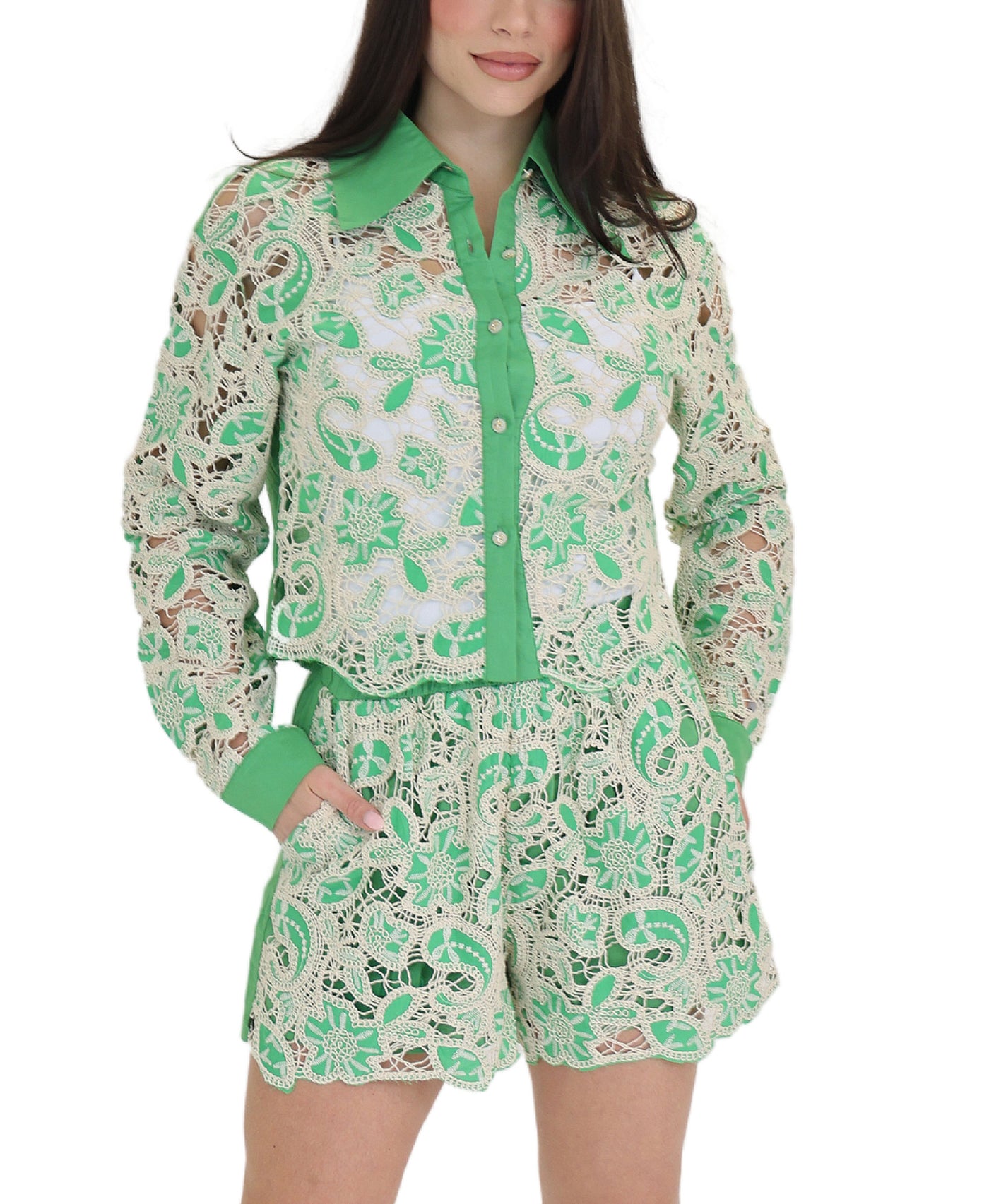 Crochet Blouse & Shorts Set- 2 Pc Set view 1