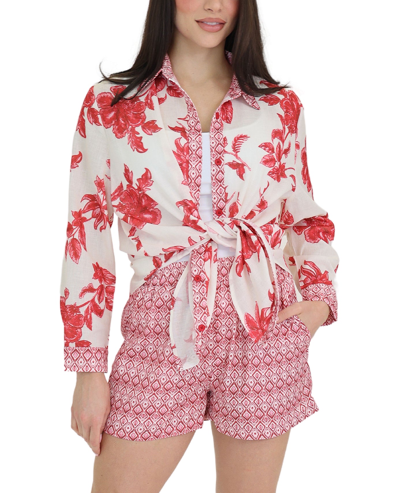 Print Blouse & Shorts Set- 2 Pc Set view 1