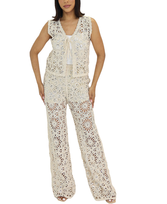 Crochet Lace Top & Pants Set- 2 Pc Set view 