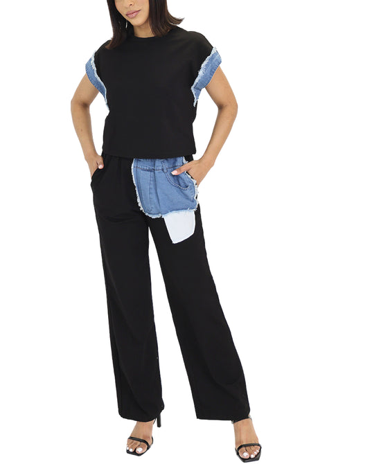 Denim Trim Top & Pants Set- 2 Pc Set view 