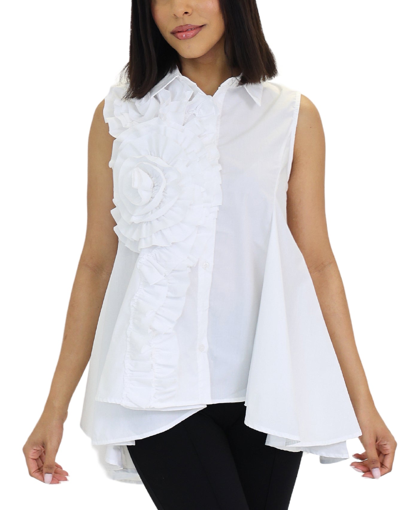 Hi-Lo Blouse w/ Ruffle Flower view 1