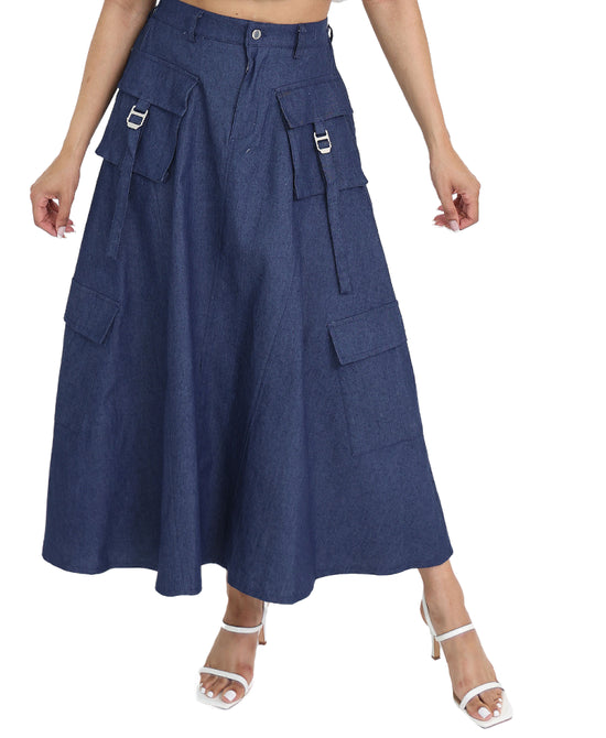 Denim Midi Skirt w/ Pockets view 