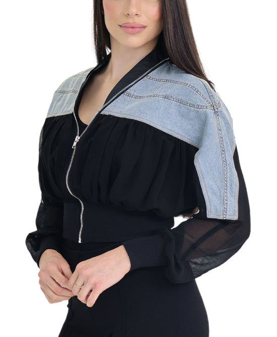 Mesh Jacket w/ Denim Trim view 