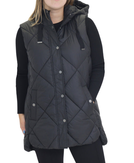 Hooded Quilted Long Puffer Vest view 