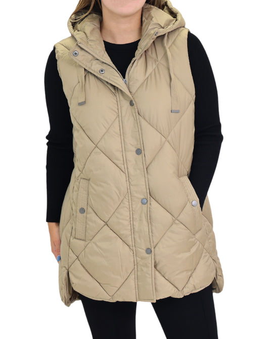 Hooded Quilted Long Puffer Vest view 