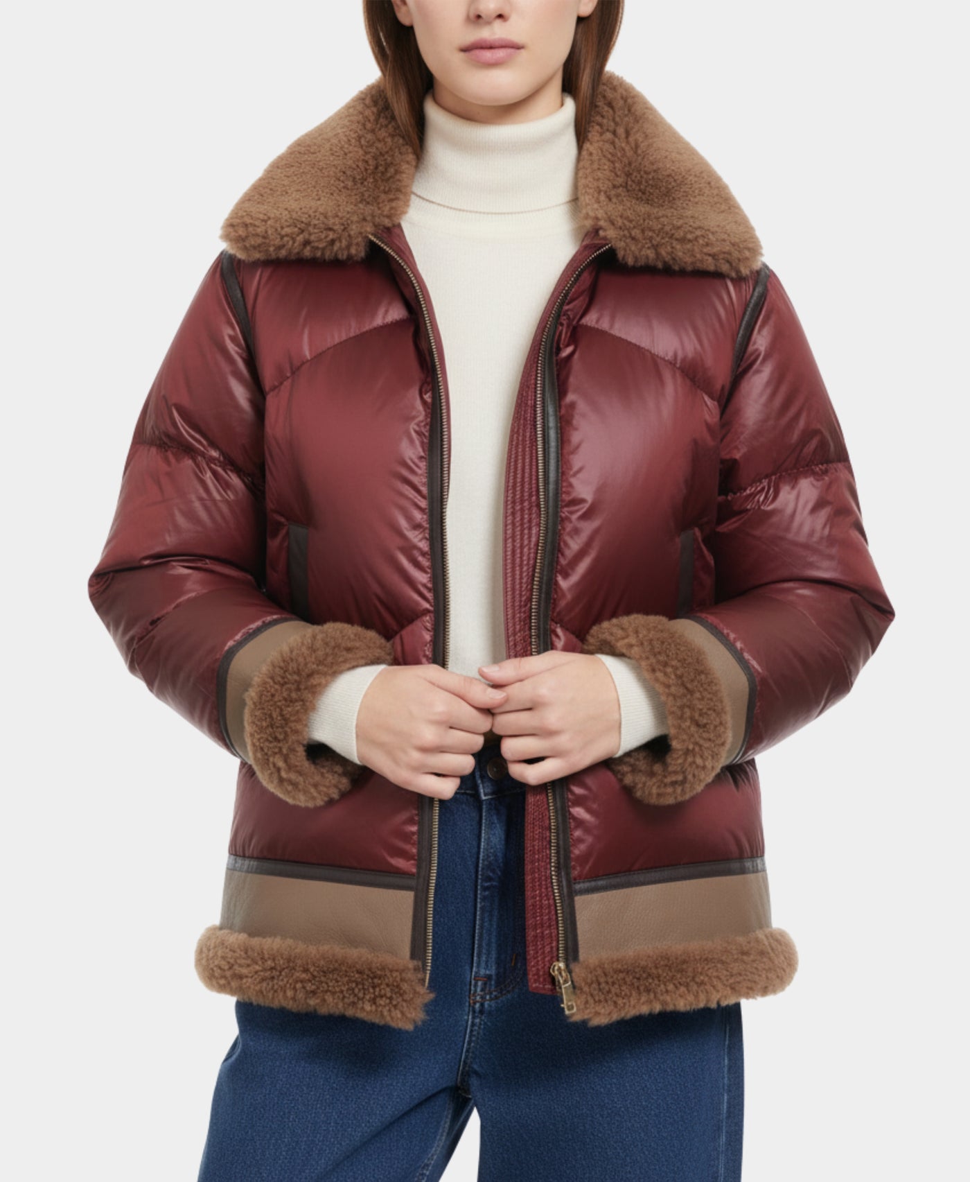 Down Jacket w/ Shearling Trim view 1